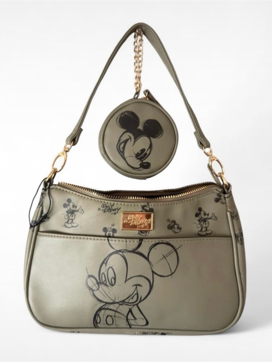 Disney Handbags - Disney Mickey Mouse Olive Green Sketch Crossbody Bag Purse Gold Zipper